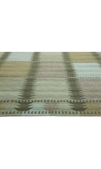 10 x 14 Scandinavian Modern Green Swedish Inspired Kilim Rug 31117