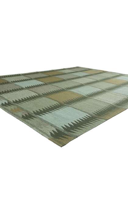 9 x 12 Scandinavian Modern Green Swedish Inspired Kilim Rug 31118