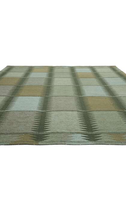 9 x 12 Scandinavian Modern Green Swedish Inspired Kilim Rug 31118