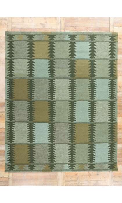 9 x 12 Scandinavian Modern Green Swedish Inspired Kilim Rug 31118