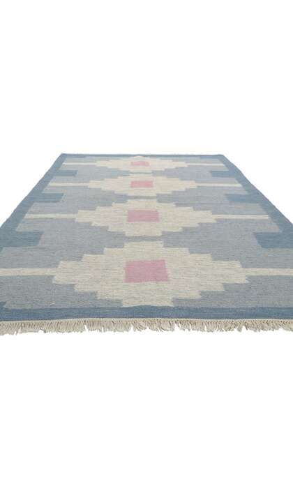 6 x 9 Vintage Swedish Blue Scandinavian Rollakan Rug 78264