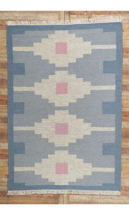 6 x 9 Vintage Swedish Blue Scandinavian Rollakan Rug 78264