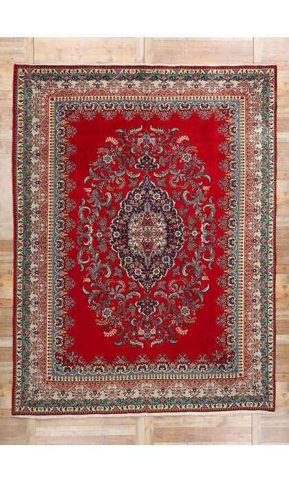 10 x 13 Vintage Red Persian Tabriz Rug 79067
