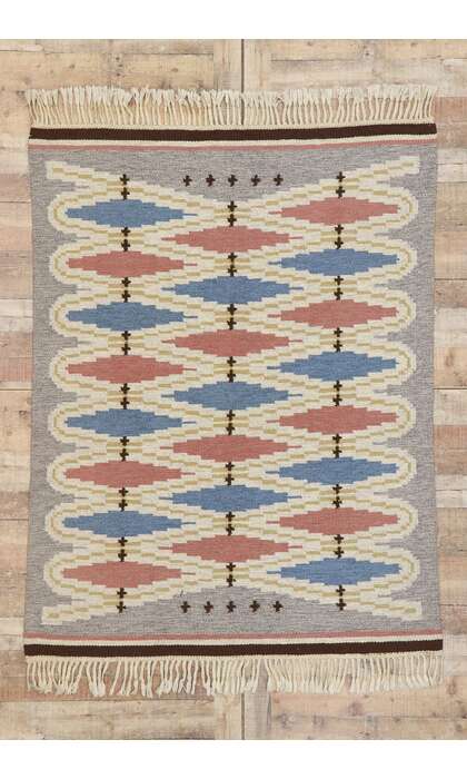 4 x 6 Vintage Swedish Scandinavian Rollakan Rug 78108