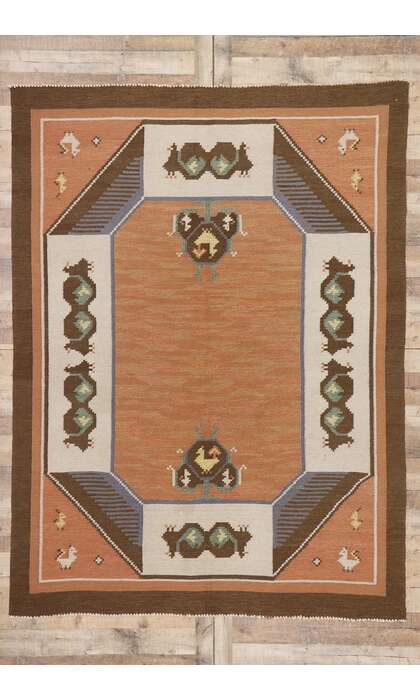 7 x 9 Vintage Swedish Scandinavian Rollakan Rug 78110