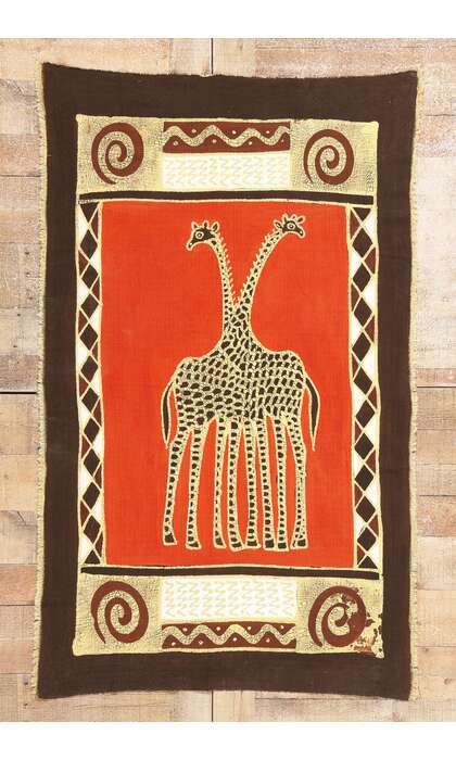 3 x 5 Vintage African Giraffe Batik Tapestry 79089