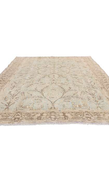 6 x 10 Distressed Antique Persian Tabriz Pictorial Prayer Rug 61383