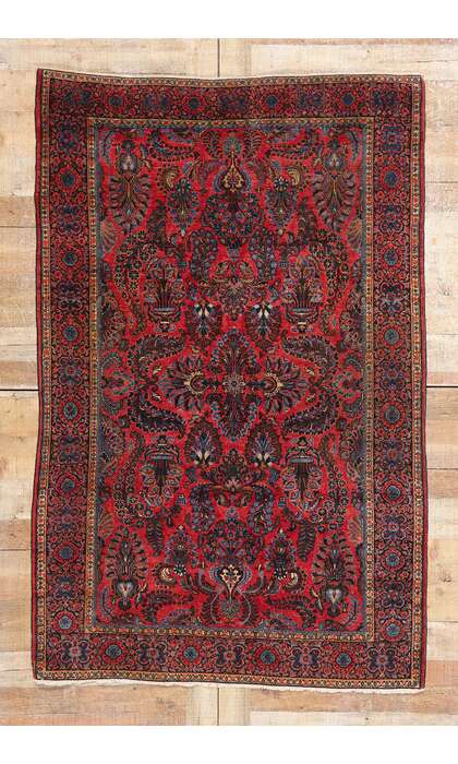 4 x 6 Antique Red Persian Sarouk Rug 79018