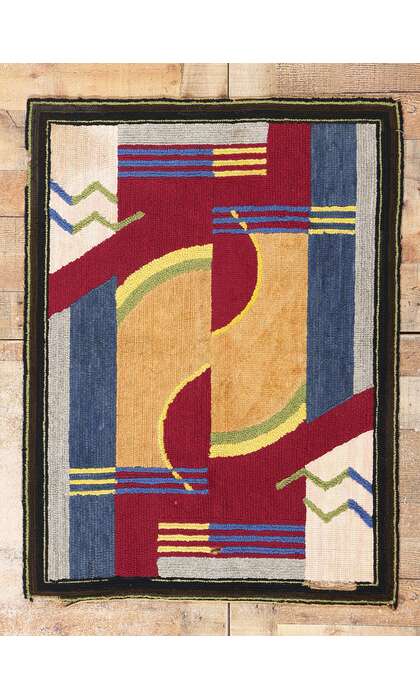 3 x 4 Art Deco Bauhaus American Hooked Rug 79114