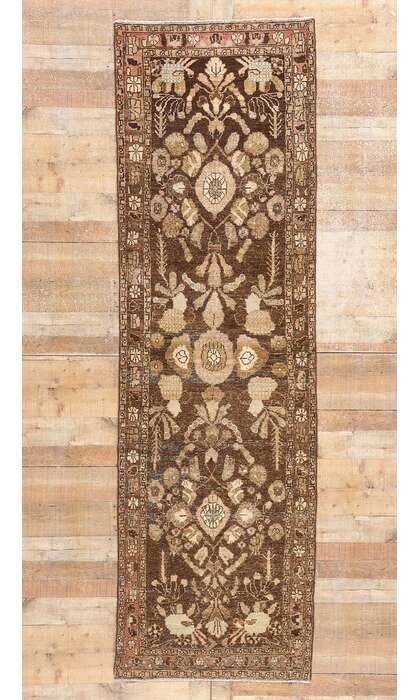 3 x 10 Distressed Antique Brown Persian Dergazine Hamadan Rug Runner 61347
