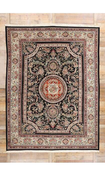 9 x 12 Vintage Black Chinese Savonnerie Rug 79095