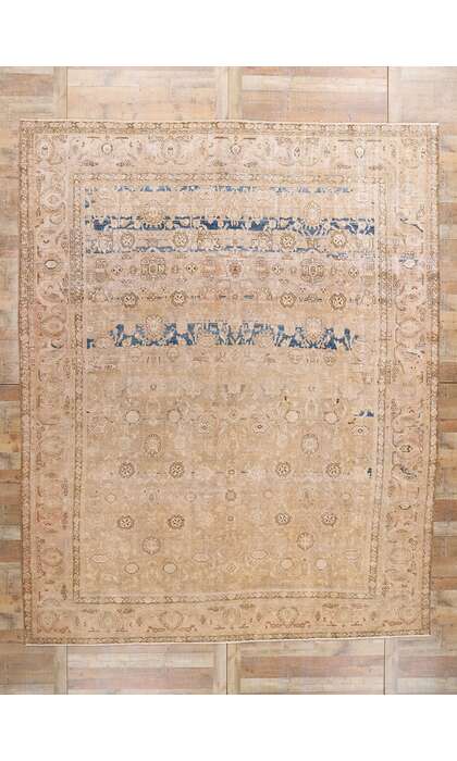 10 x 13 Distressed Vintage Earth-Tone Persian Tabriz Rug 61341