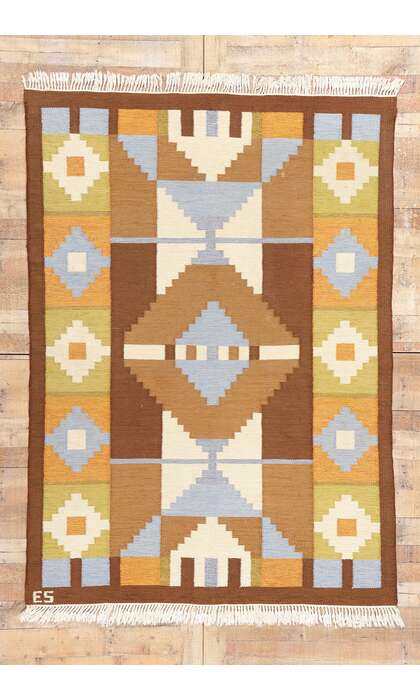 6 x 8 Evy Svensson Vintage Swedish Scandinavian Rollakan Rug 79039
