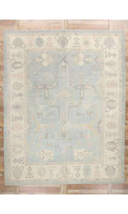 11 x 14 Modern Light Blue Turkish Oushak Rug 53989