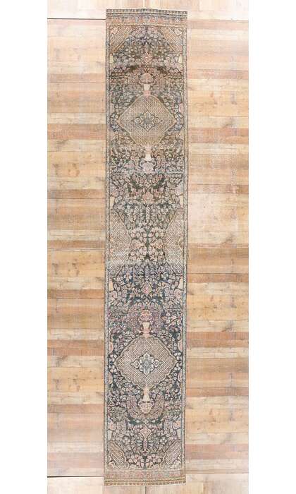 3 x 17 Distressed Antique Persian Tabriz Rug Runner 61335