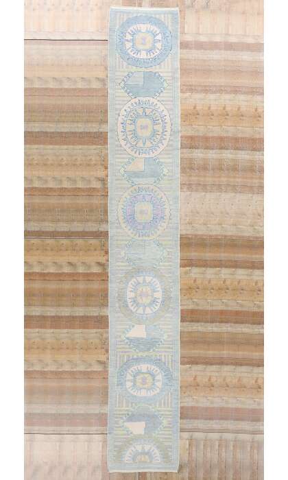 3 x 19 Modern Sunburst Turkish Oushak Rug Runner 53971