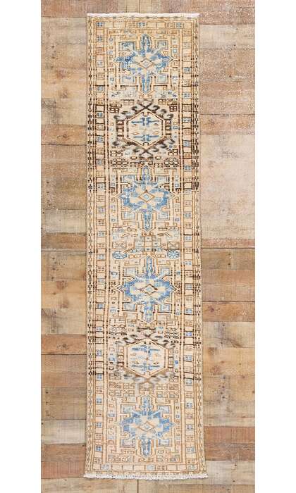 2 x 7 Distressed Vintage Persian Karaja Heriz Rug Runner 61334