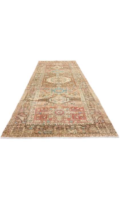 4 x 11 Distressed Vintage Persian Karaja Heriz Rug Runner 61331