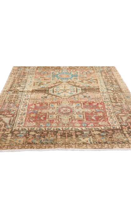 4 x 11 Distressed Vintage Persian Karaja Heriz Rug Runner 61331