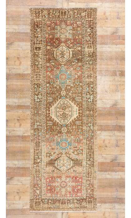 4 x 11 Distressed Vintage Persian Karaja Heriz Rug Runner 61331