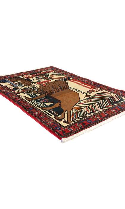 3 x 5 Vintage Persian Abadeh Lion Pictorial Rug 79009