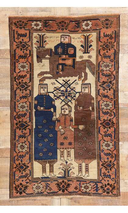 4 x 6 Vintage Persian Shiraz Pictorial Rug 79097