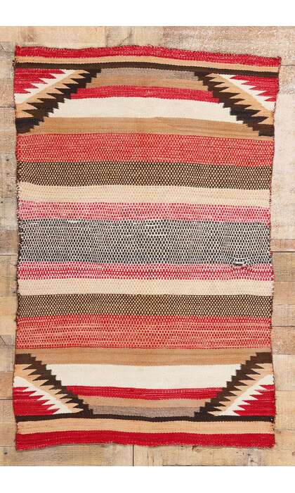 3 x 5 Antique Red Mesa Transitional Banded Navajo Rug 79106