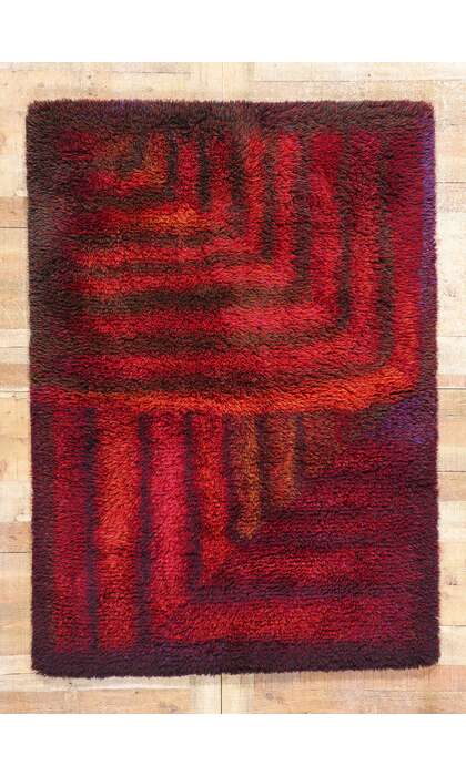 4 x 6 Ritva Puotila Vintage Finnish Rya Ryijy Rug 79098
