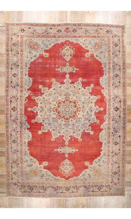 12 x 17 Distressed Antique Red Persian Mashhad Rug 61302