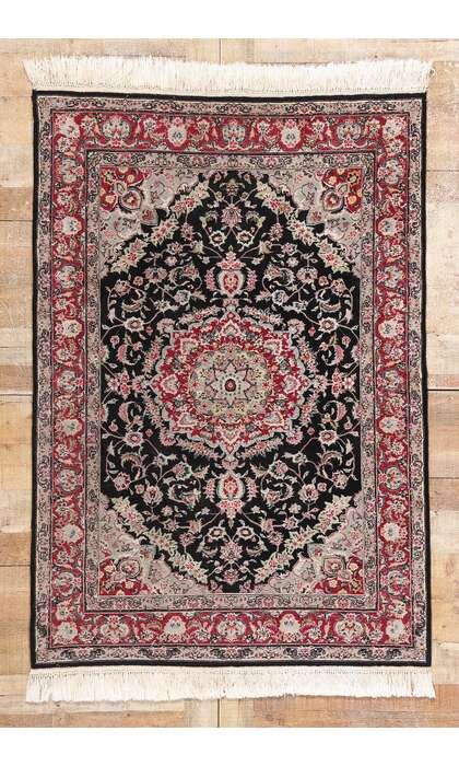 4 x 6 Vintage Black Chinese Tabriz Rug 79116