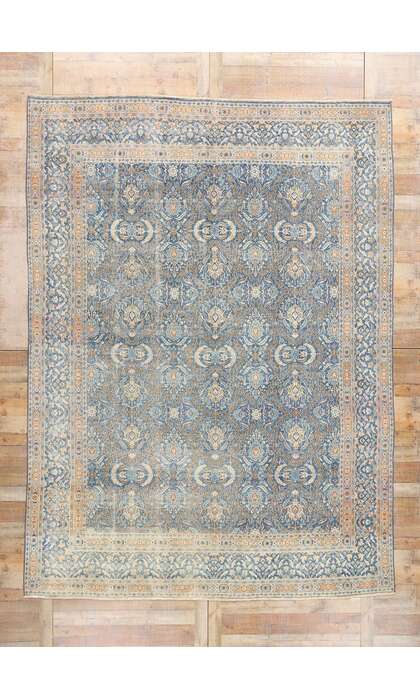 9 x 13 Distressed Vintage Blue Persian Mood Rug 61380