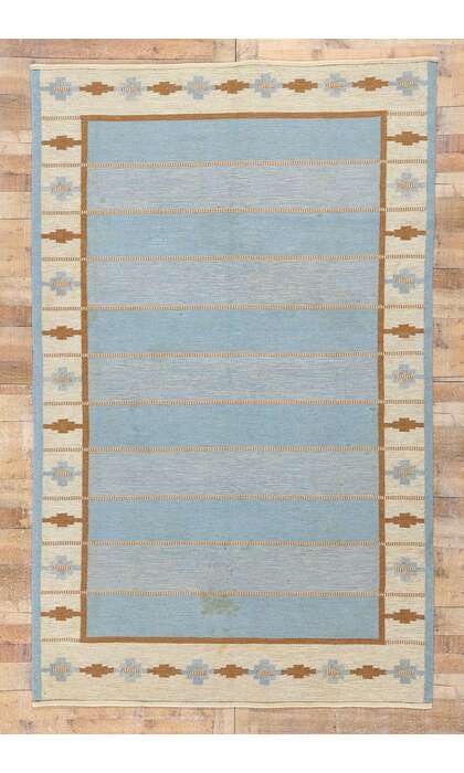 6 x 10 Vintage Blue Swedish Rollakan Rug 79041