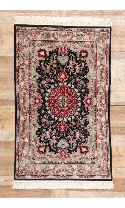 4 x 6 Vintage Black Chinese Tabriz Rug 79115