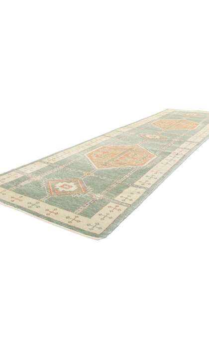 4 x 13 Modern Green Turkish Oushak Rug 53983