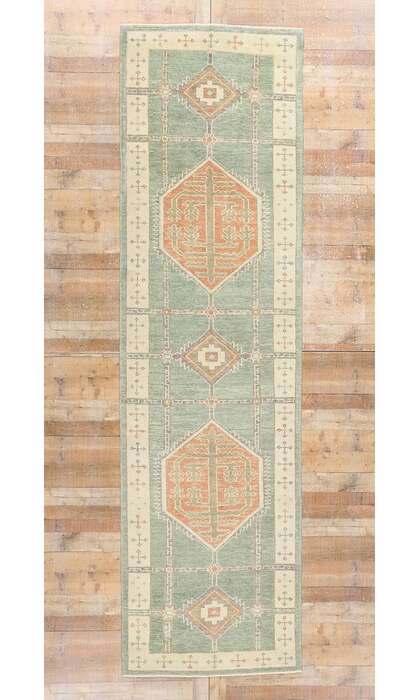 4 x 13 Modern Green Turkish Oushak Rug 53983