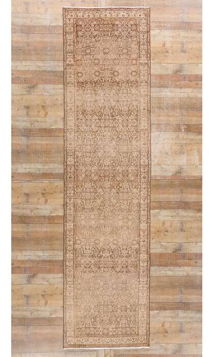 3 x 13 Distressed Antique Earth-Tone Persian Malayer Rug Runner 61348