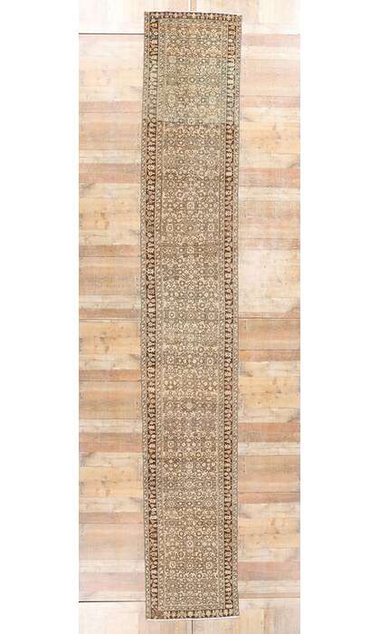 3 x 17 Distressed Antique Persian Hussainabad Hamadan Rug Runner 61351