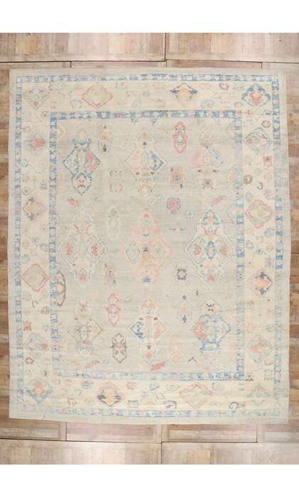 12 x 15 Modern Light Blue Turkish Oushak Rug 53608