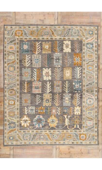 9 x 11 Modern Gray Oushak Soumak Rug 81160