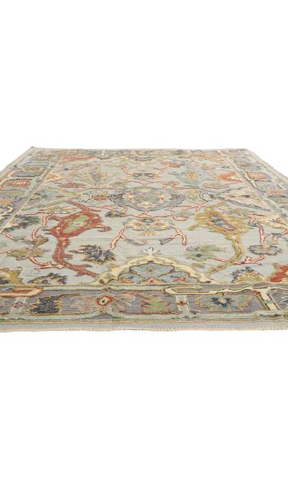 9 x 12 Modern Gray Oushak Soumak Rug 81143