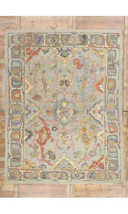 9 x 12 Modern Gray Oushak Soumak Rug 81143