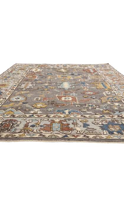 9 x 12 Modern Gray Oushak Soumak Rug 81163
