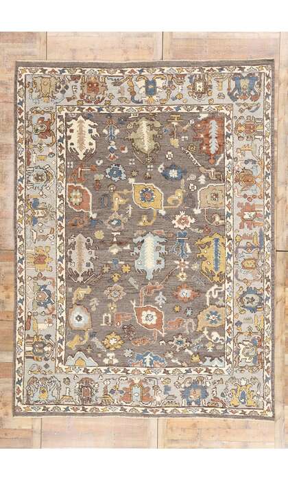 9 x 12 Modern Gray Oushak Soumak Rug 81163
