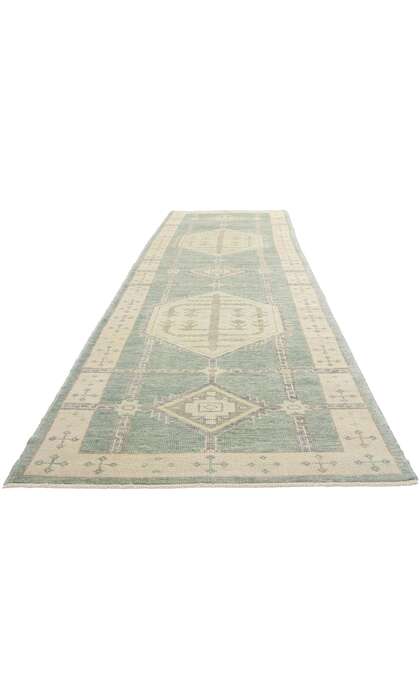 4 x 14 Modern Green Turkish Oushak Rug 53984