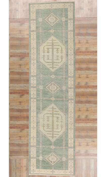 4 x 14 Modern Green Turkish Oushak Rug 53984