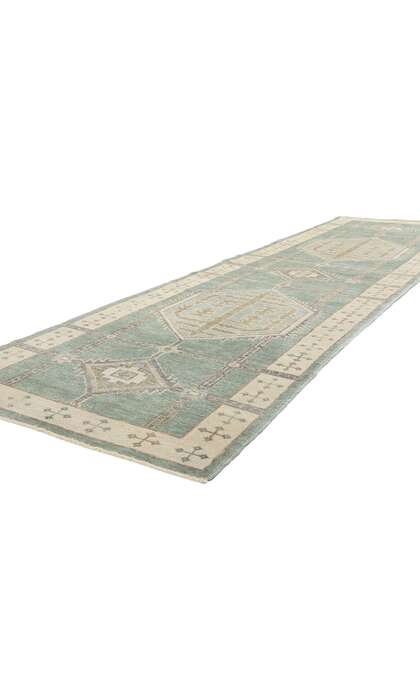 4 x 14 Modern Green Turkish Oushak Rug 53985