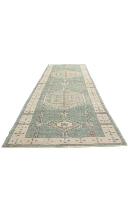 4 x 14 Modern Green Turkish Oushak Rug 53985
