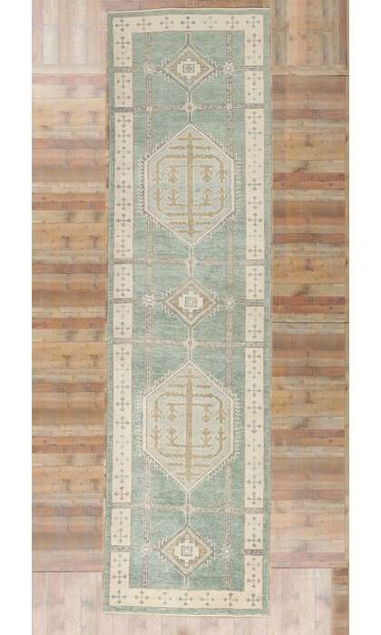 4 x 14 Modern Green Turkish Oushak Rug 53985