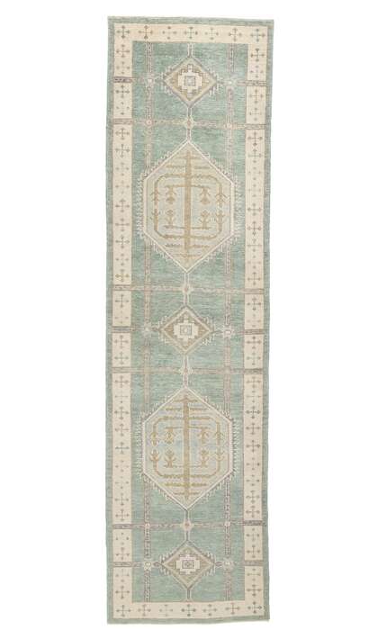 4 x 14 Modern Green Turkish Oushak Rug 53985