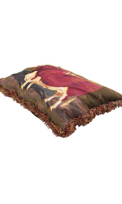 2 x 3 Antique French Needlepoint Shorthorn Ox Tapestry Pillow 79144